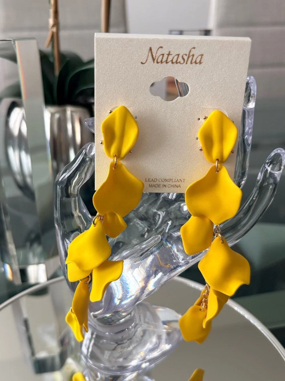 Natasha Couture Yellow Petal Drop Earrings